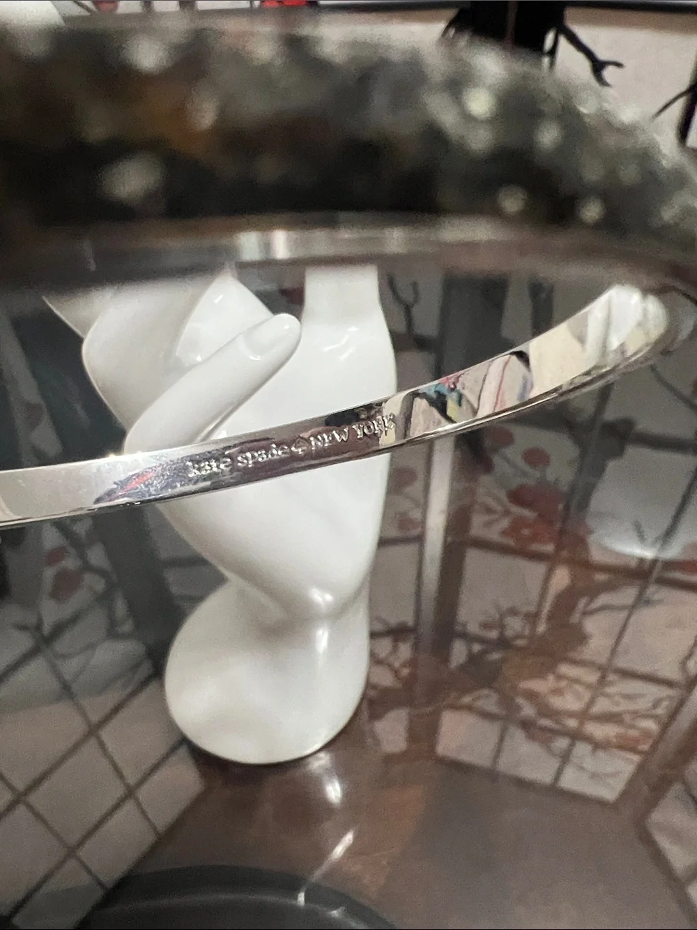 kate spade Silver Crystal Bow Hinged Bangle Bracelet